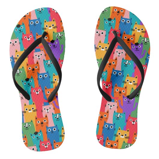 Kleurig kattenpatroon teenslippers (Voetbed)