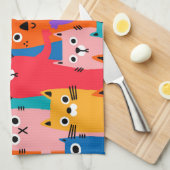 Kleurig kattenpatroon theedoek (Quarter Fold)