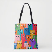 Kleurig kattenpatroon tote bag (Voorkant)