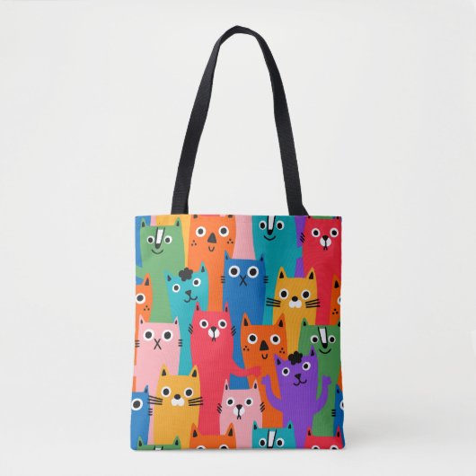 Kleurig kattenpatroon tote bag (Voorkant)