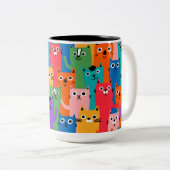 Kleurig kattenpatroon tweekleurige koffiemok (Voorkant rechts)