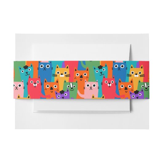 Kleurig kattenpatroon uitnodigingen wikkel (Voorkant Voorbeeld)