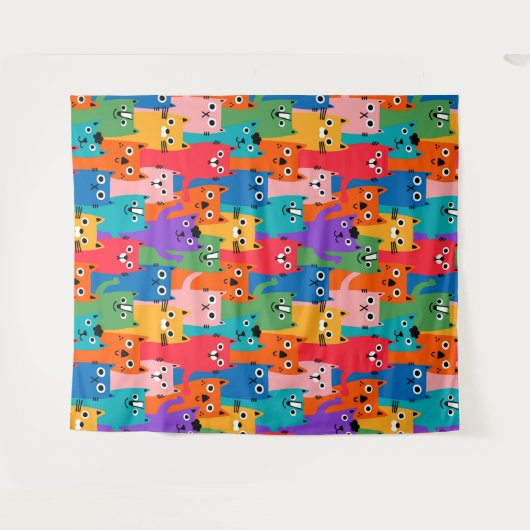 Kleurig kattenpatroon wandkleed (Voorkant (horizontaal))