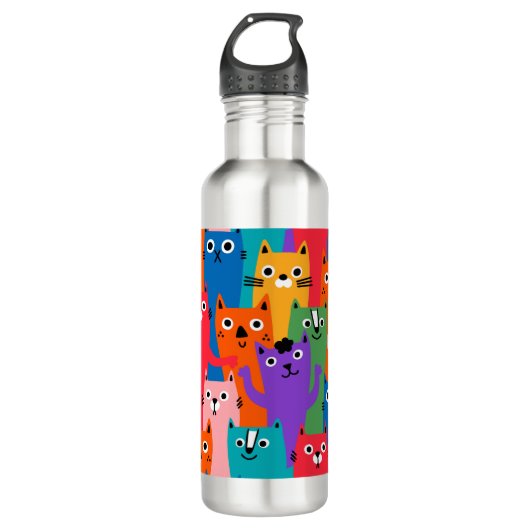 Kleurig kattenpatroon waterfles  (Voorkant)