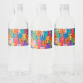 Kleurig kattenpatroon waterfles etiket (Flessen)