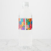 Kleurig kattenpatroon waterfles etiket (Achterkant)