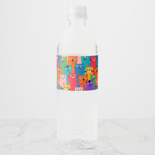 Kleurig kattenpatroon waterfles etiket