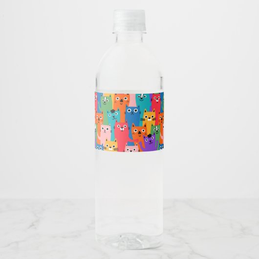 Kleurig kattenpatroon waterfles etiket (Voorkant)