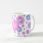 Kleurig Lotus Flower Monogram Pink Pastel Green Koffiemok (Voorkant rechts)