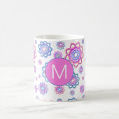 Kleurig Lotus Flower Monogram Pink Pastel Green Koffiemok (Center)