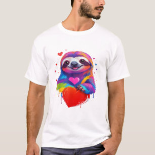 Kleurig Luiaard T-Shirt - Regenboog Luiaard Hart A