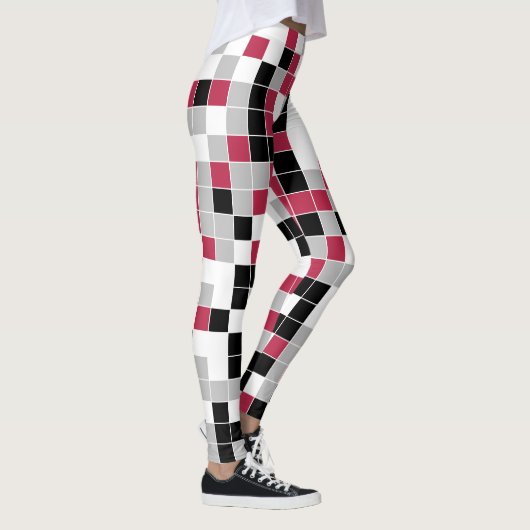 Kleurig magenta zwart grijs geometrisch patroon leggings (Rechts)