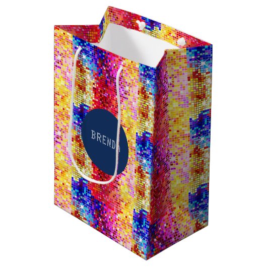 Kleurig meetkundig patroon van de disco glitter medium cadeauzakje (Voorkant Gekanteld)