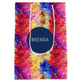 Kleurig meetkundig patroon van de disco glitter medium cadeauzakje (Achterkant)