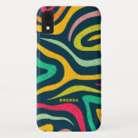 Kleurig modern abstract zebrapatroon Case-Mate iPhone case<br><div class="desc">Kleurrijk modern abstract zebrastrepen patroon over de donkerblauwe verwisselbare achtergrondkleur. Facultatief monogram.</div>