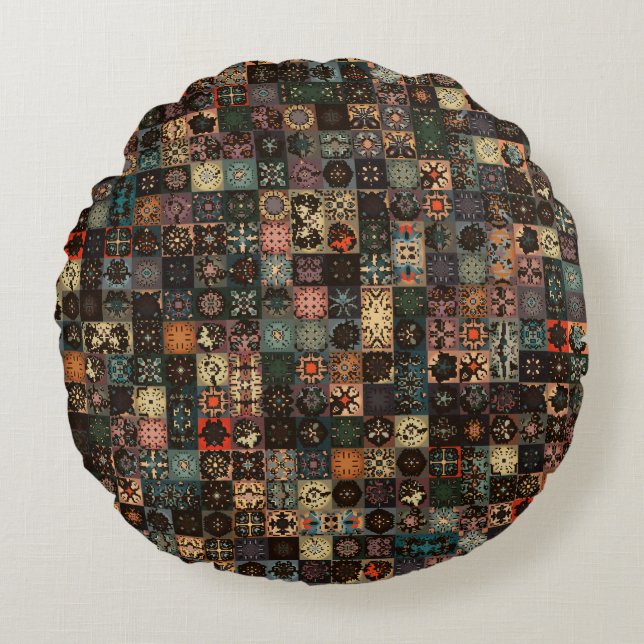 Kleurig  naadloos patroon met florale en rond kussen (Voorkant)