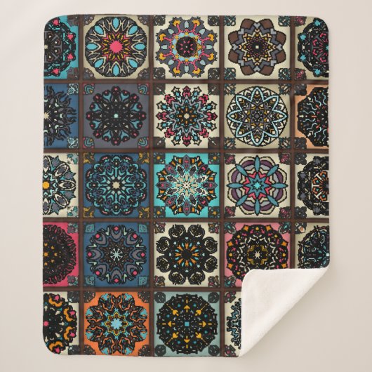 Kleurig naadloos patroon met florale en sherpa deken (Voorkant)