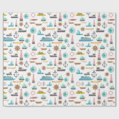 Kleurig nautisch thematroon cadeaupapier (Vlak)