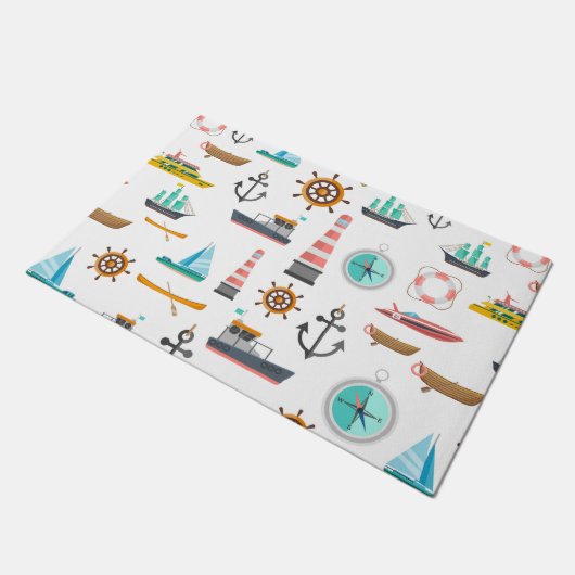 Kleurig nautisch thematroon deurmat (Schuin)