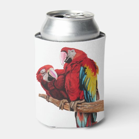 Kleurig ontwerp voor rode Macaw-Waterverf Blikjeskoeler (Blikje Voorkant)