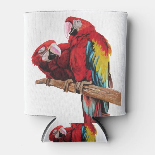 Kleurig ontwerp voor rode Macaw-Waterverf Blikjeskoeler (Voorkant)
