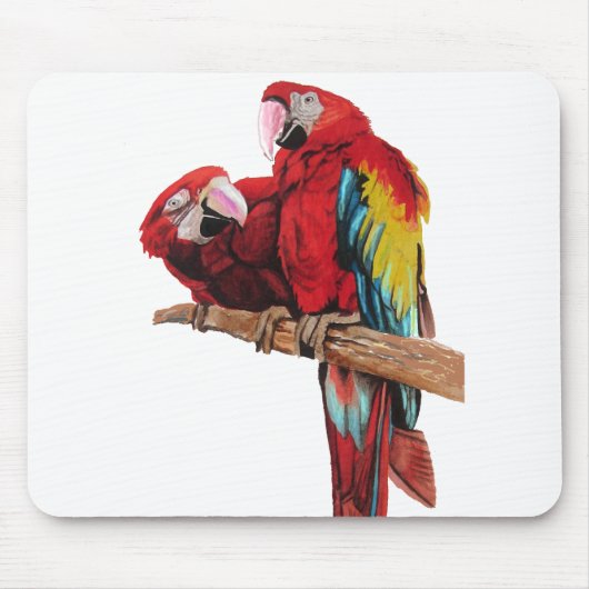 Kleurig ontwerp voor rode Macaw-Waterverf Muismat (Voorkant)