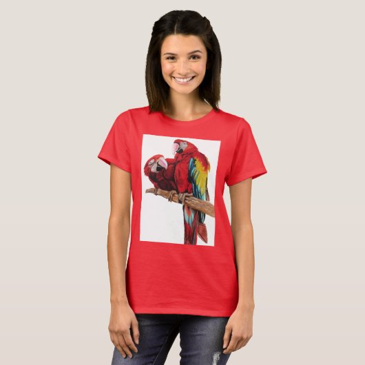 Kleurig ontwerp voor rode Macaw-Waterverf T-shirt (Voorkant volledig)