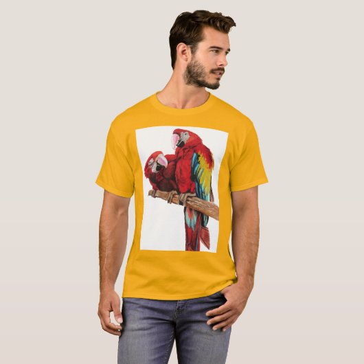Kleurig ontwerp voor rode Macaw-Waterverf T-shirt (Voorkant volledig)