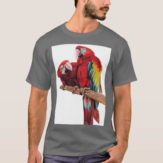 Kleurig ontwerp voor rode Macaw-Waterverf T-shirt (Voorkant)