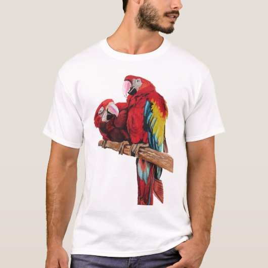 Kleurig ontwerp voor rode Macaw-Waterverf T-shirt (Voorkant)
