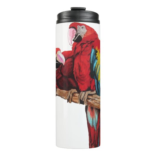 Kleurig ontwerp voor rode Macaw-Waterverf Thermosbeker (Voorkant)