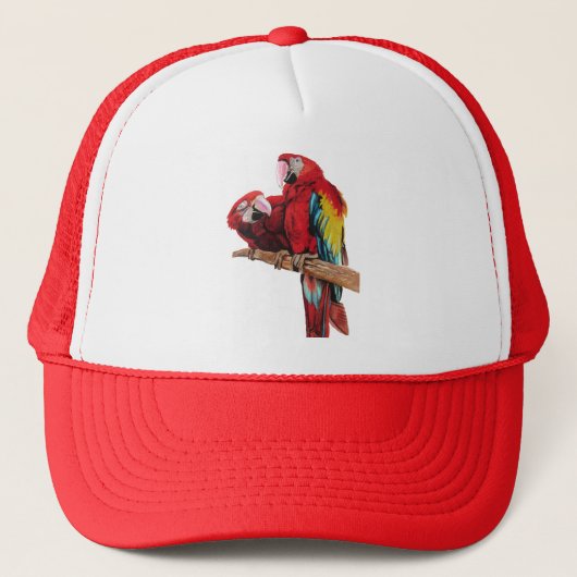 Kleurig ontwerp voor rode Macaw-Waterverf Trucker Pet (Voorkant)