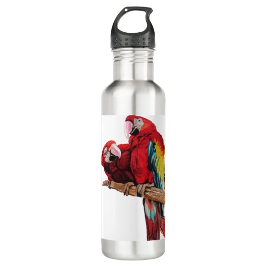 Kleurig ontwerp voor rode Macaw-Waterverf Waterfles (Voorkant)