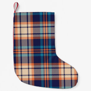Kleurig patroon in het blauw, oranje, beige. Haar Kleine Kerstsok