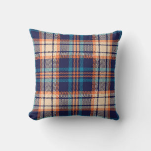 Kleurig patroon in het blauw, oranje, beige. Haar Kussen