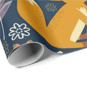 Kleurig patroon met vossen, patroon, bos, herfst cadeaupapier (Rol Hoek)
