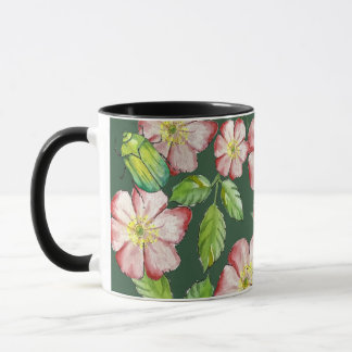 Kleurig patroon met waterverf rozen bloemen en mok