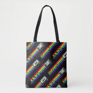 Kleurig patroon op zwarte achtergrond. Compact Tote Bag