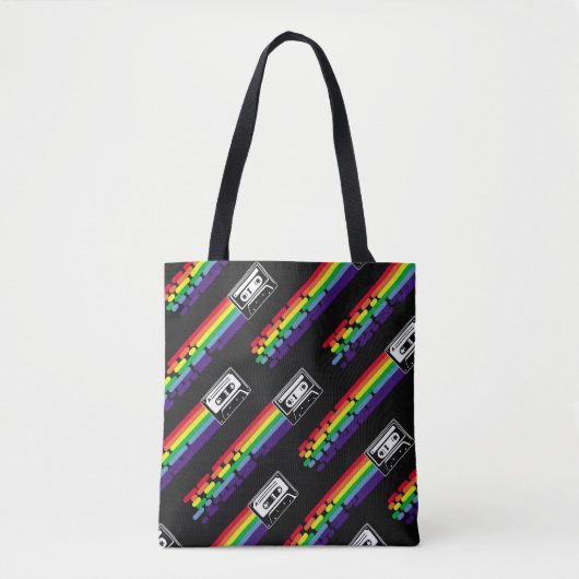 Kleurig patroon op zwarte achtergrond. Compact Tote Bag (Voorkant)