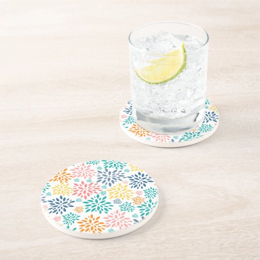 Kleurig patroon van abstracte bloemen zandsteen onderzetter (Zijkant)