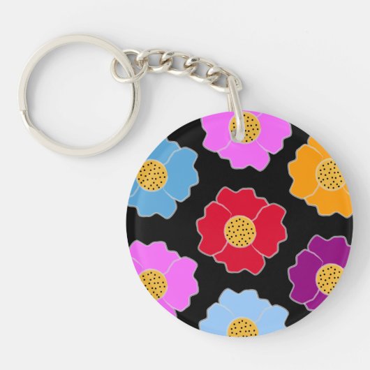 Kleurig patroon van bloemen sleutelhanger (Voorkant)