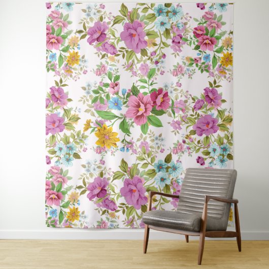 Kleurig  patroon van bloemen wandkleed (In situ)