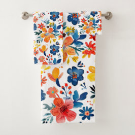 Kleurig patroon van bronbloemen bad handdoek