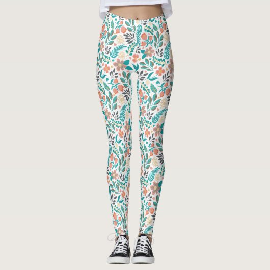 Kleurig patroon van bronbloemen leggings (Voorkant)