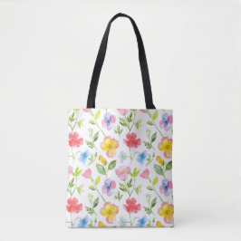 Kleurig patroon van bronbloemen tote bag