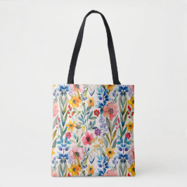 Kleurig patroon van bronbloemen tote bag