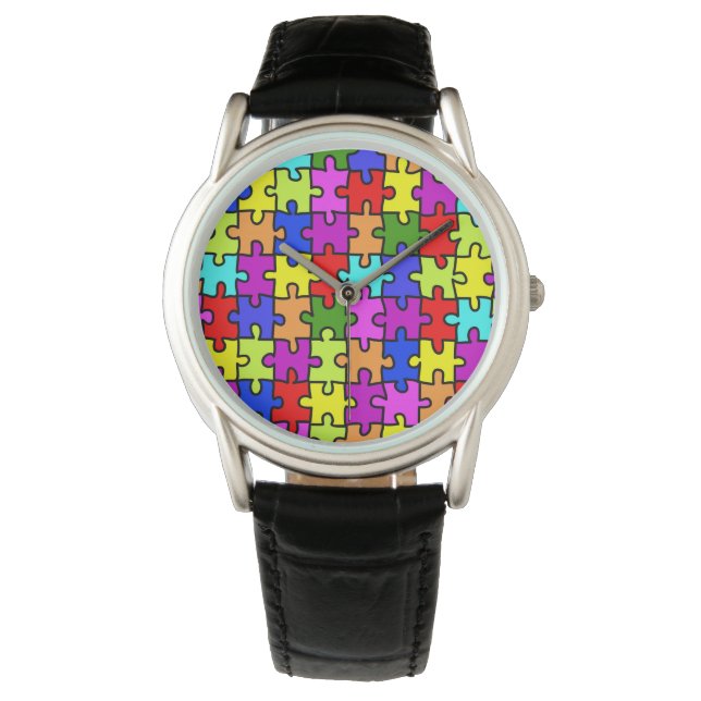 Kleurig patroon van de puzzel van de regenboogpuzz horloge (Voorkant)