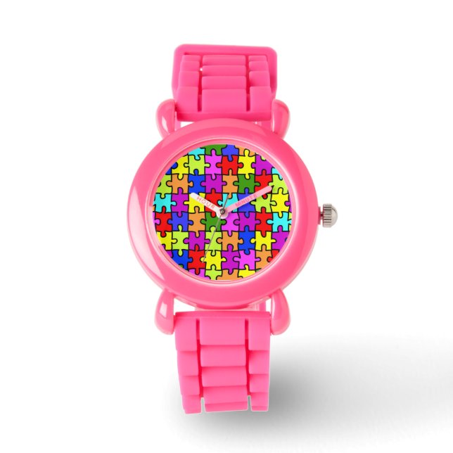 Kleurig patroon van de puzzel van de regenboogpuzz horloge (Voorkant)