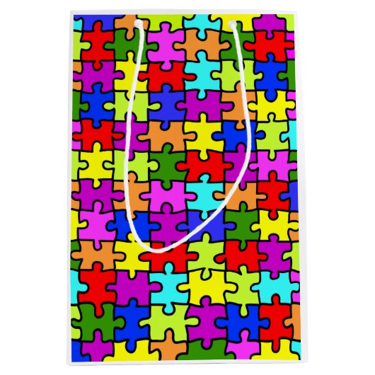 Kleurig patroon van de puzzel van de regenboogpuzz medium cadeauzakje (Voorkant)
