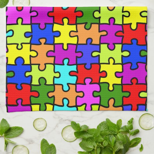 Kleurig patroon van de puzzel van de regenboogpuzz theedoek (Gevouwen)